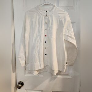 MAYDEAL 3 Fat Men New Size 12 Shirt with Multicolor Buttons .natural Linen Dress